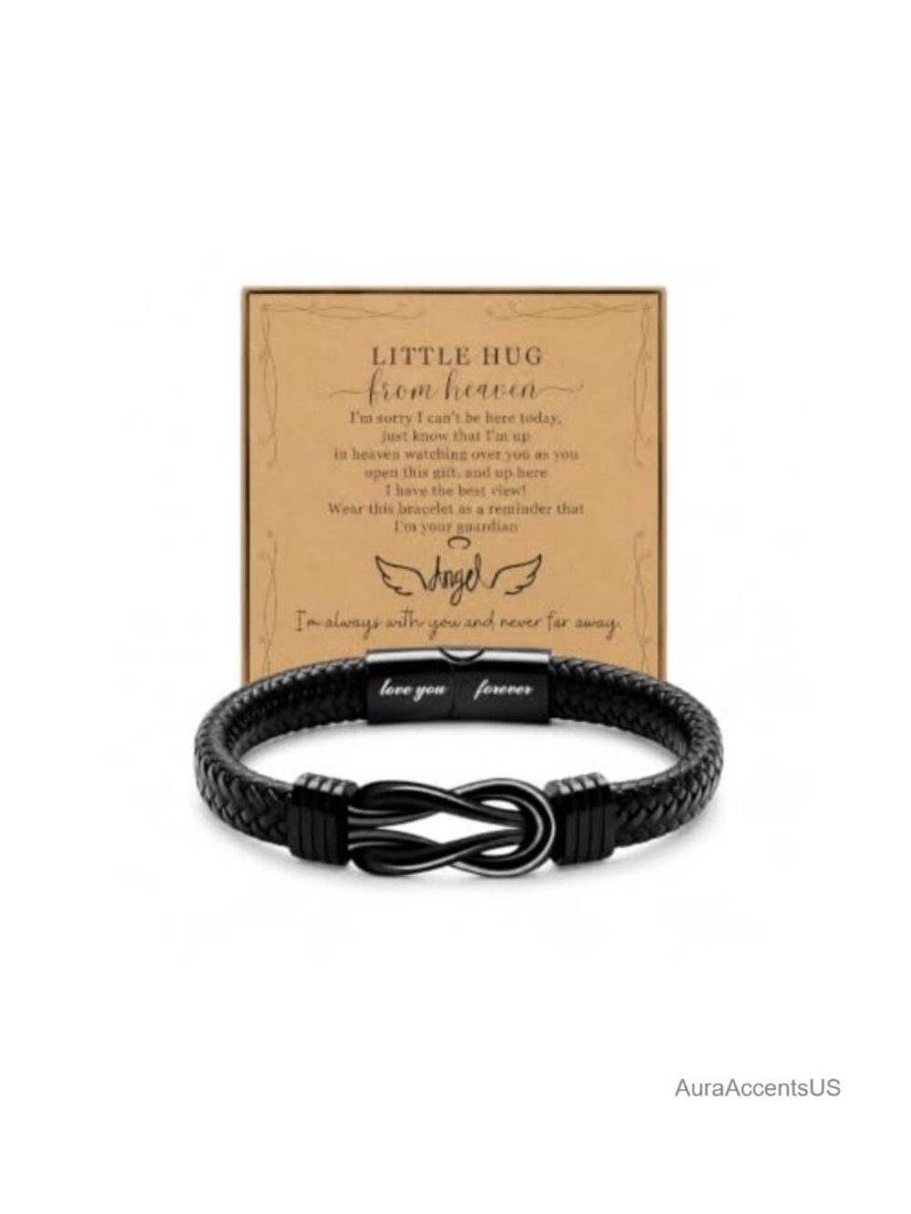 Infinity Braided Leather Memorial Bracelet with Angel Wing, Sympathy Gift for